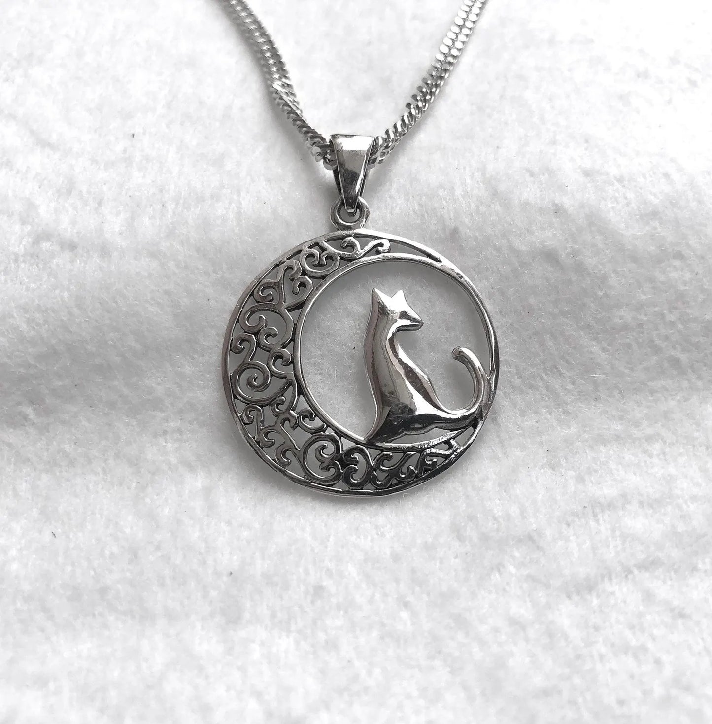 Cat & Crescent Moon Pendant/Necklace