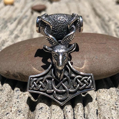 Thor's Hammer Goat Head Mjolnir Pendant/Necklace