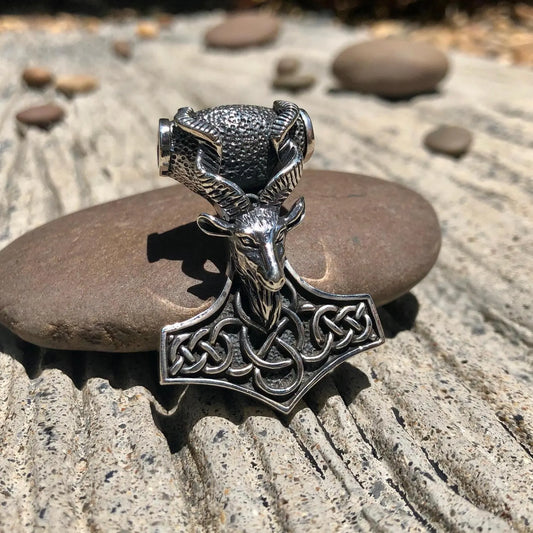 Thor's Hammer Goat Head Mjolnir Pendant/Necklace