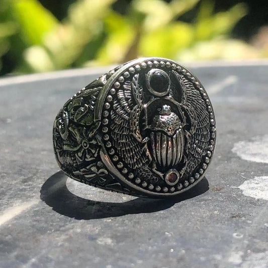 Scarab Onyx Stone Egyptian Beetle Bug Ring