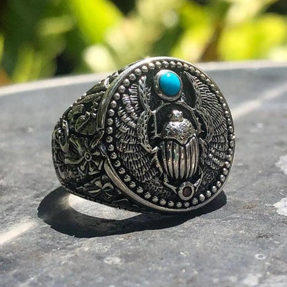 Scarab Turquoise Stone Egyptian Beetle Bug Ring
