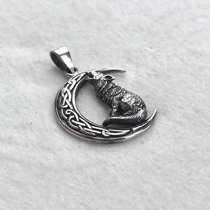 Crescent Moon Wolf Celtic Fenrir Pendant/Necklace