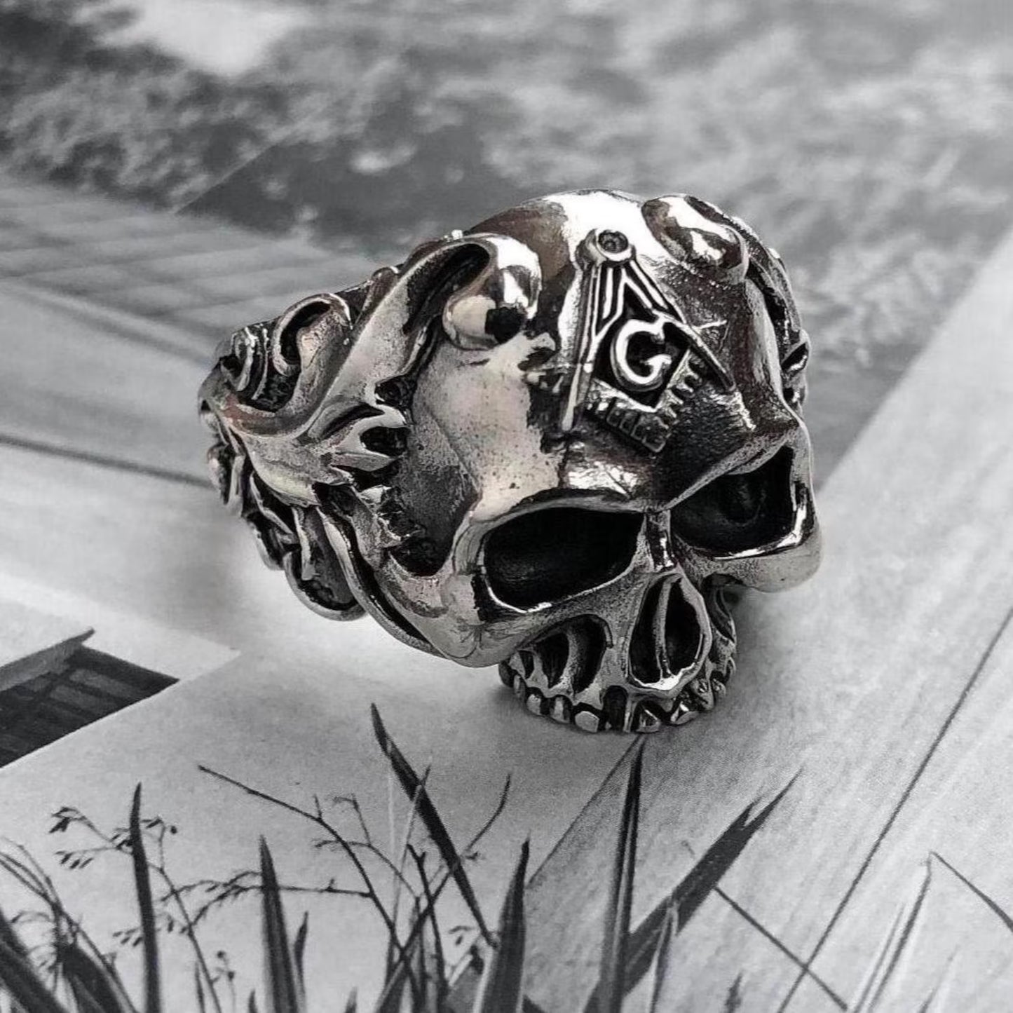 Skull Freemason Masonic Skeleton Ring