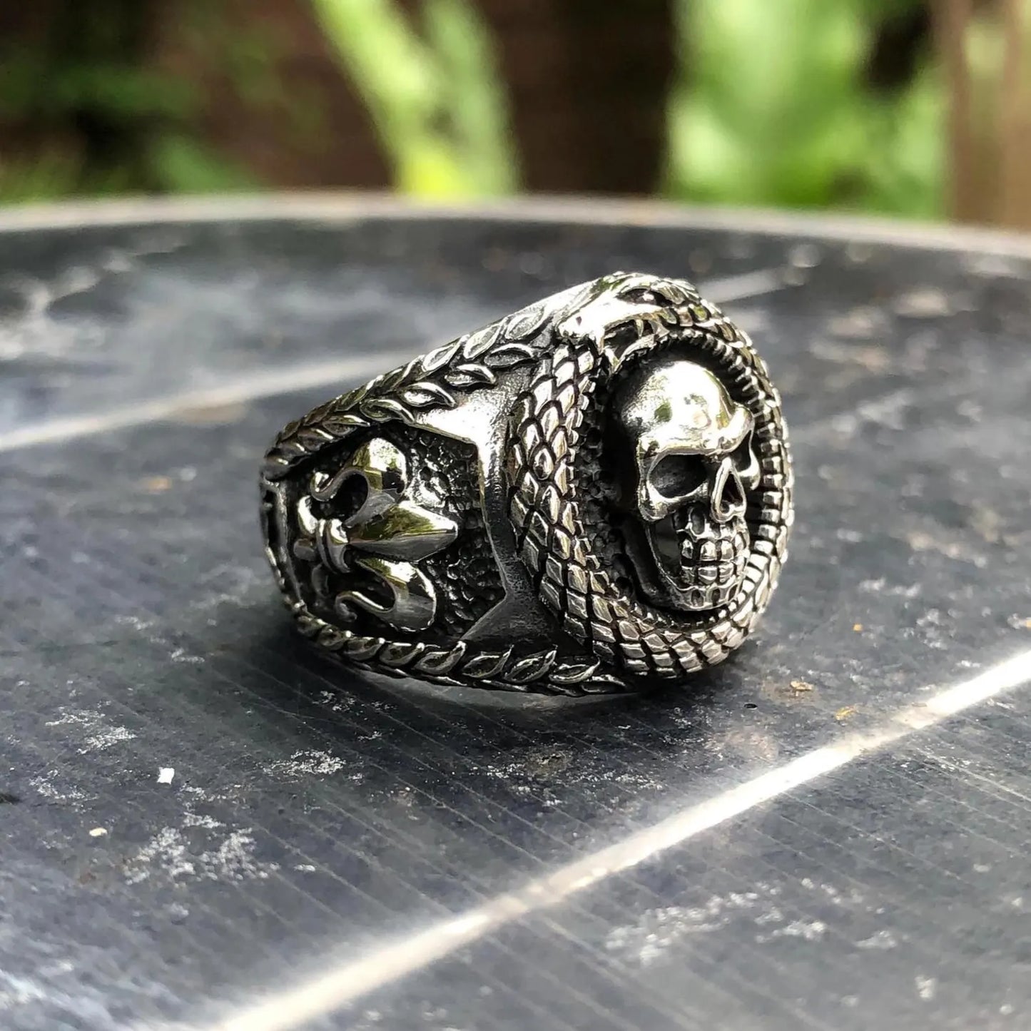 Skull Punk Biker Skeleton Ouroboros Snake Ring