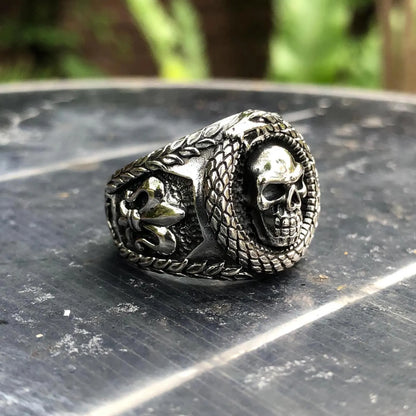 Skull Punk Biker Skeleton Ouroboros Snake Ring
