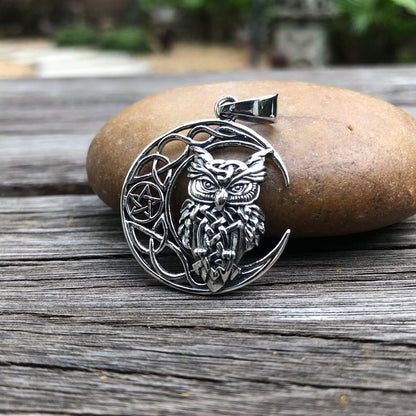 Owl Celtic Crescent Moon Pendant/Necklace