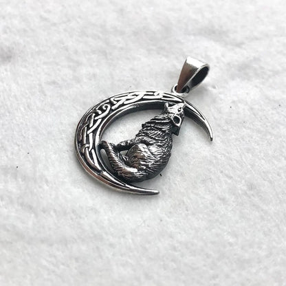 Crescent Moon Wolf Celtic Fenrir Pendant/Necklace