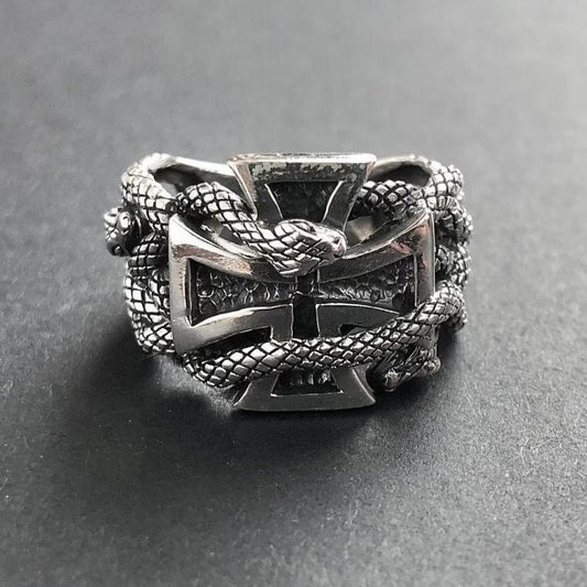 Knight Templar Cross Crusader Snake Ring