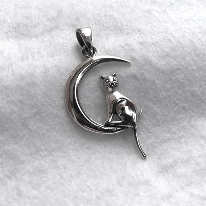 Cat & Crescent Moon Pendant/Necklace