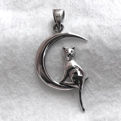 Cat & Crescent Moon Pendant/Necklace