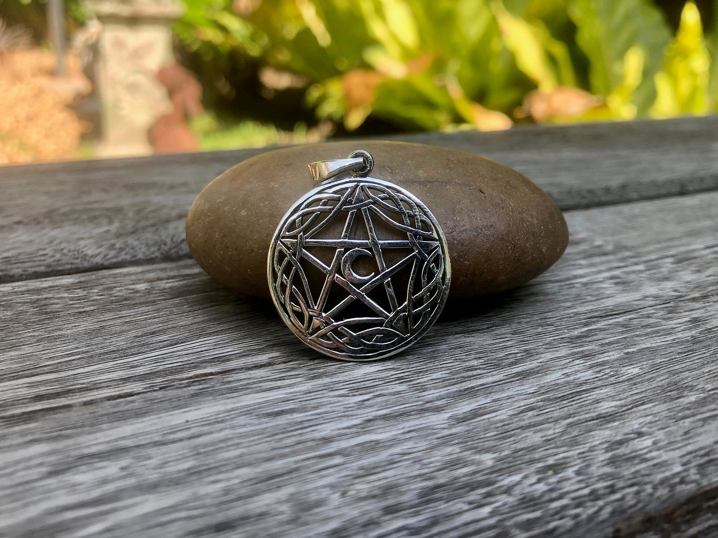 Pentagram Celtic Design, Crescent Moon, Pentacle, Wiccan Pendant/Necklace