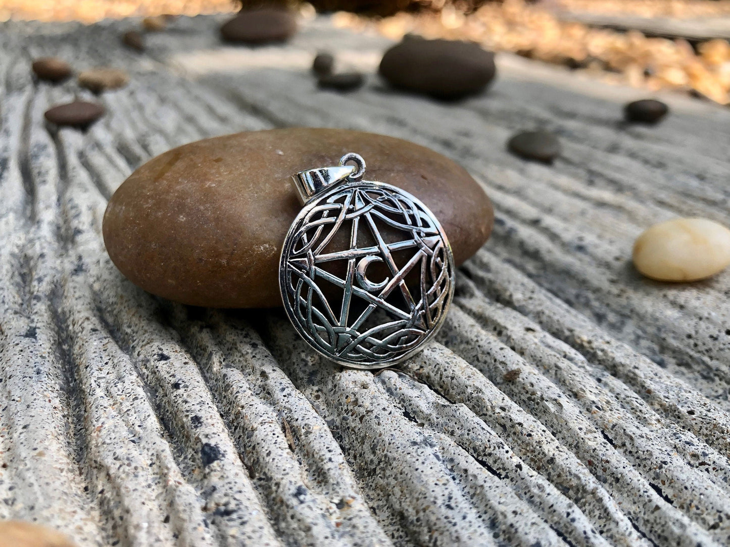 Pentagram Celtic Design, Crescent Moon, Pentacle, Wiccan Pendant/Necklace