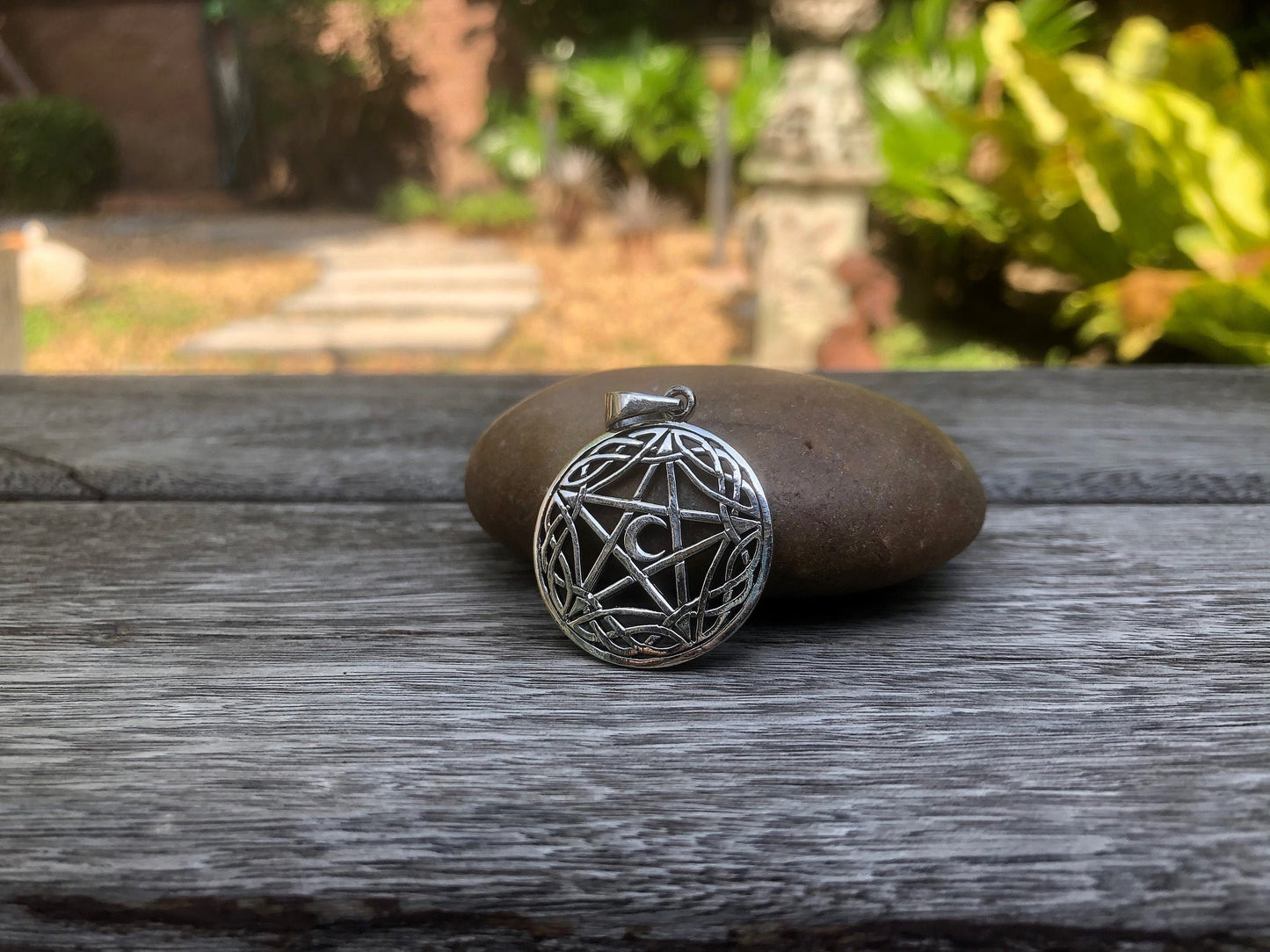 Pentagram Celtic Design, Crescent Moon, Pentacle, Wiccan Pendant/Necklace