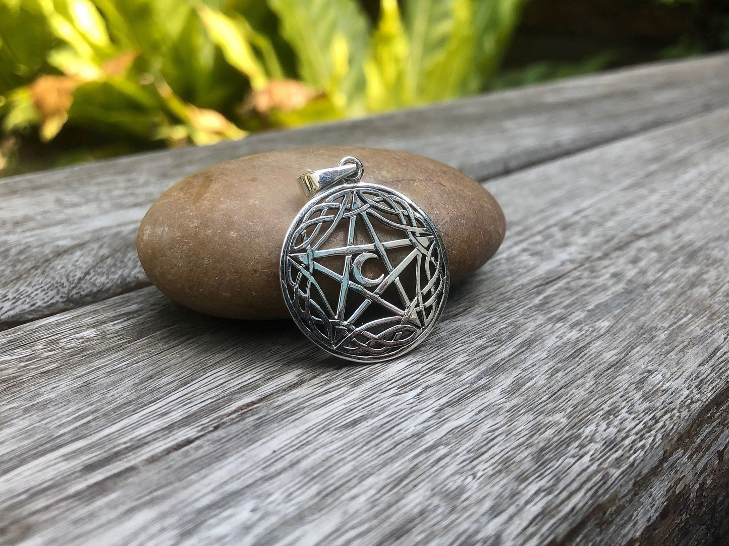 Pentagram Celtic Design, Crescent Moon, Pentacle, Wiccan Pendant/Necklace