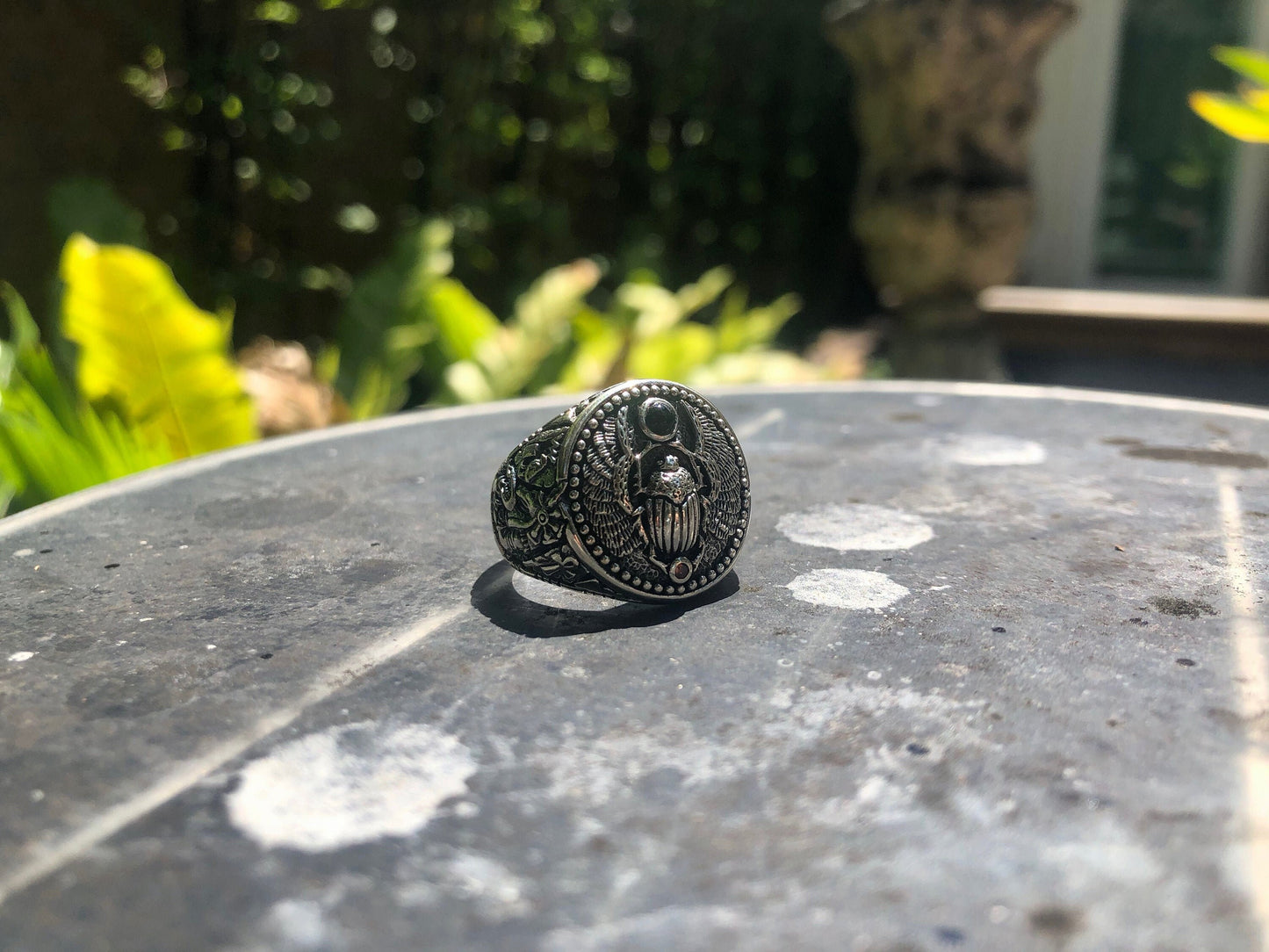 Egyptian Bug Scarab Onyx Ring