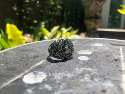 Egyptian Bug Scarab Onyx Ring