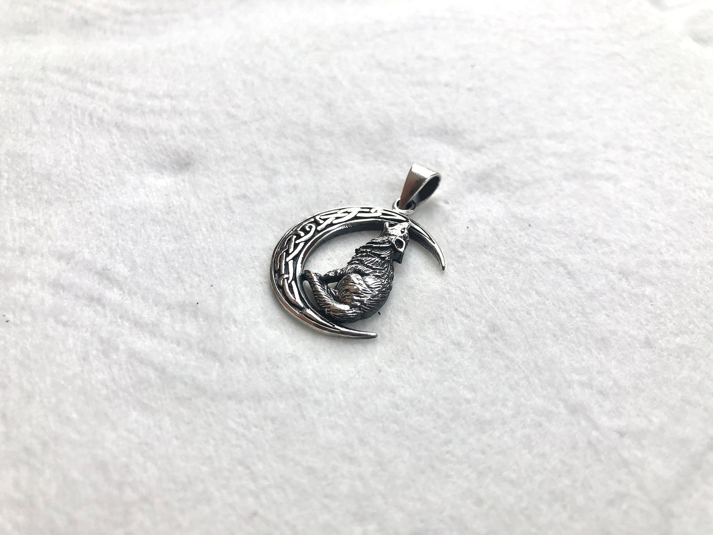 Wolf Crescent Moon Pendant/Necklace