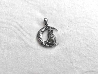 Wolf Crescent Moon Pendant/Necklace