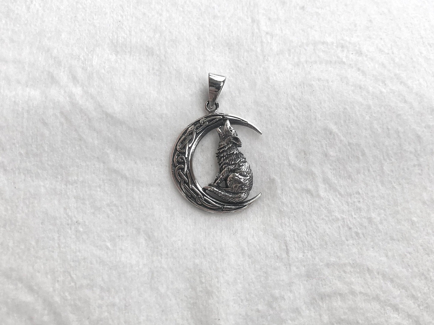 Wolf Crescent Moon Pendant/Necklace