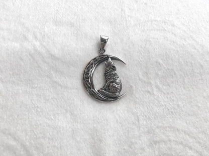 Wolf Crescent Moon Pendant/Necklace