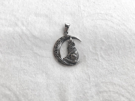 Wolf Crescent Moon Pendant/Necklace