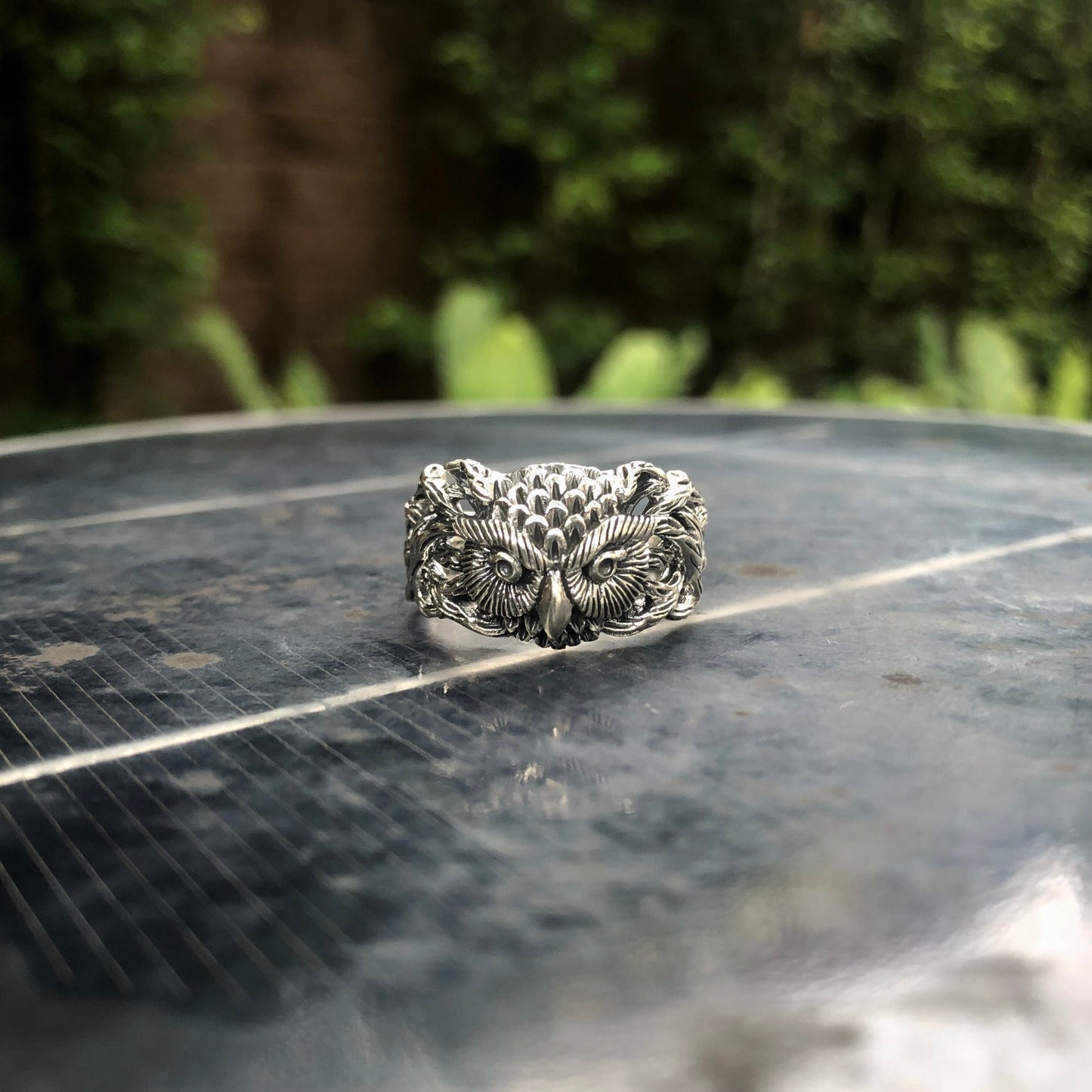 Handcrafted 925 Sterling Silver Owl Wood Style Ring