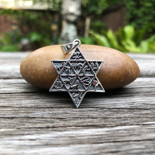 Jewish Star of David with 12 Israel Tribes Magen Star Judaism Symbol Pendant/ Necklace