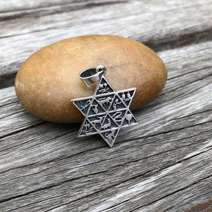 Jewish Star of David with 12 Israel Tribes Magen Star Judaism Symbol Pendant/ Necklace