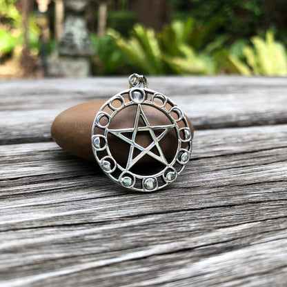 5-pointed Star Pentagram Crescent Moon Pendant/ Necklace