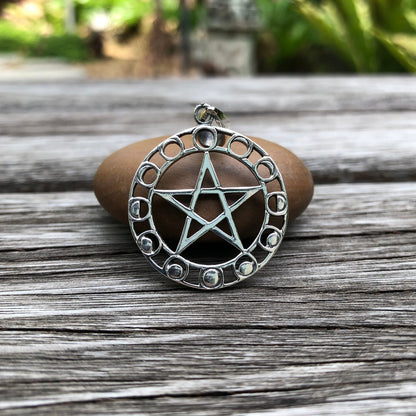 5-pointed Star Pentagram Crescent Moon Pendant/ Necklace