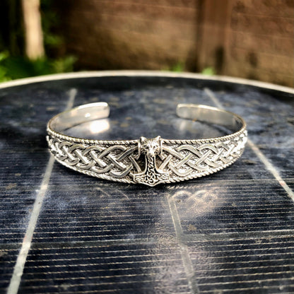 Wolf Head Mjölnir Viking Cuff/Bangle Bracelet