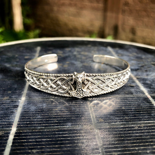 Wolf Head Mjölnir Viking Cuff/Bangle Bracelet