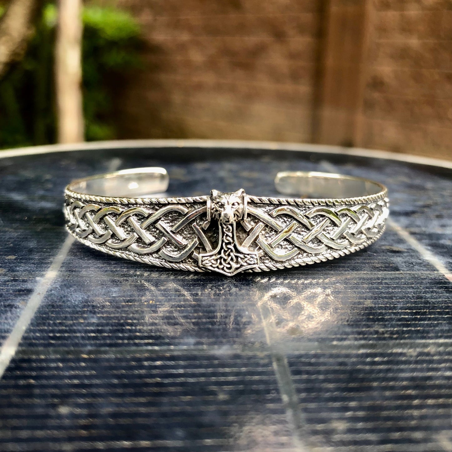 Wolf Head Mjölnir Viking Cuff/Bangle Bracelet
