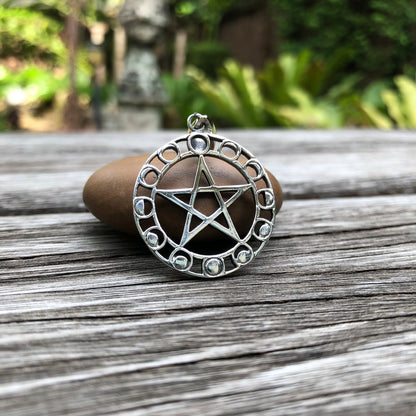 5-pointed Star Pentagram Crescent Moon Pendant/ Necklace