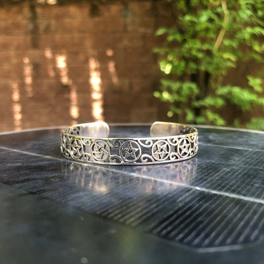Pentagram Wiccan Star Bangles Cuff Bracelet