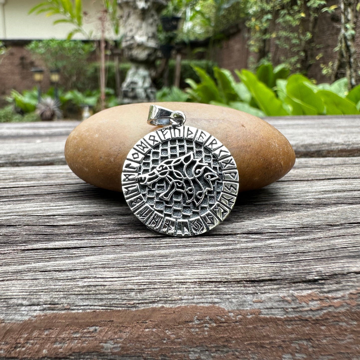 Viking Wolf Rune Circle Pendant/Necklace