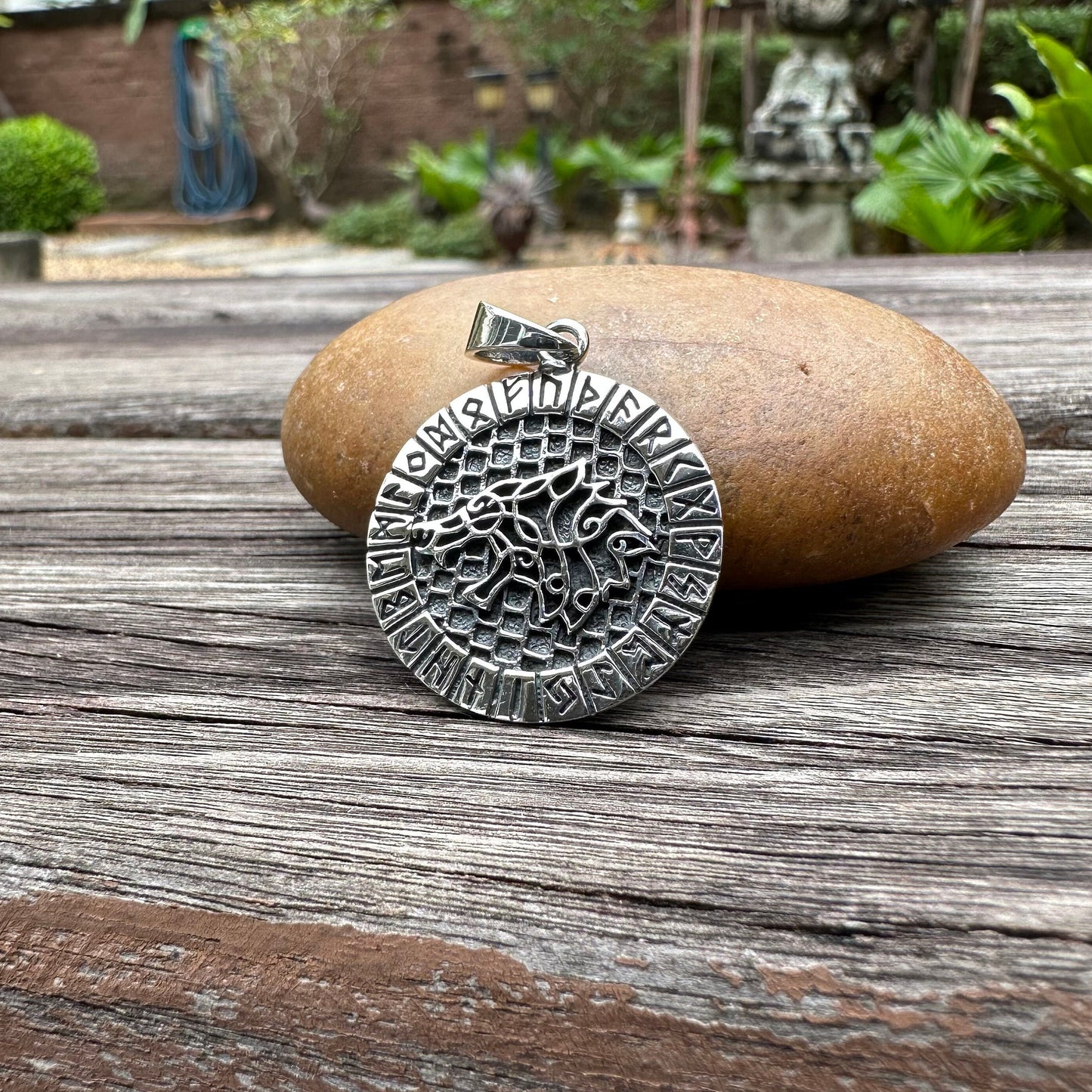 Viking Wolf Rune Circle Pendant/Necklace