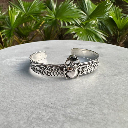 Onyx Egyptian Bug Scarab Cuff Bracelet