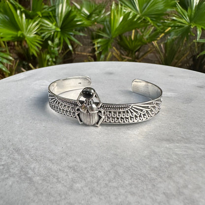 Onyx Egyptian Bug Scarab Cuff Bracelet