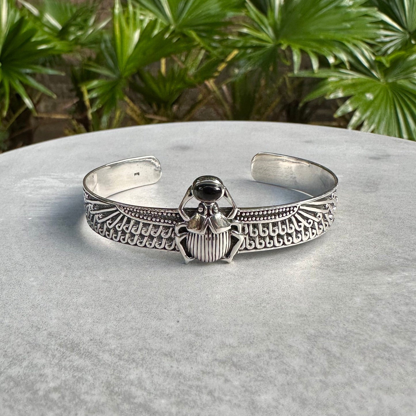 Onyx Egyptian Bug Scarab Cuff Bracelet