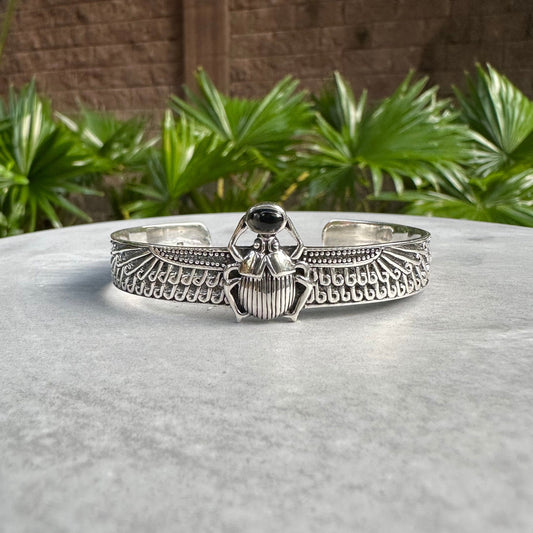 Onyx Egyptian Bug Scarab Cuff Bracelet