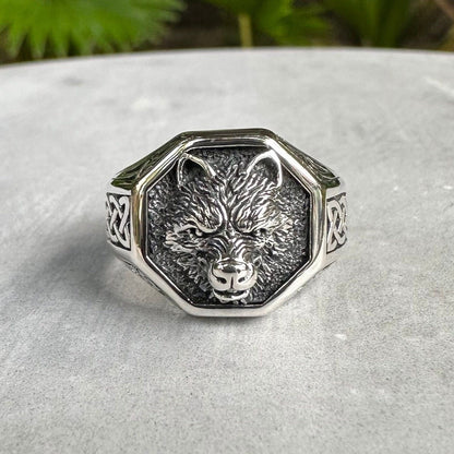 Viking Fenrir Wolf Norse Celtic Knot Ring