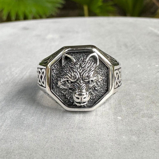Viking Fenrir Wolf Norse Celtic Knot Ring