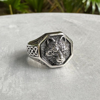 Viking Fenrir Wolf Norse Celtic Knot Ring