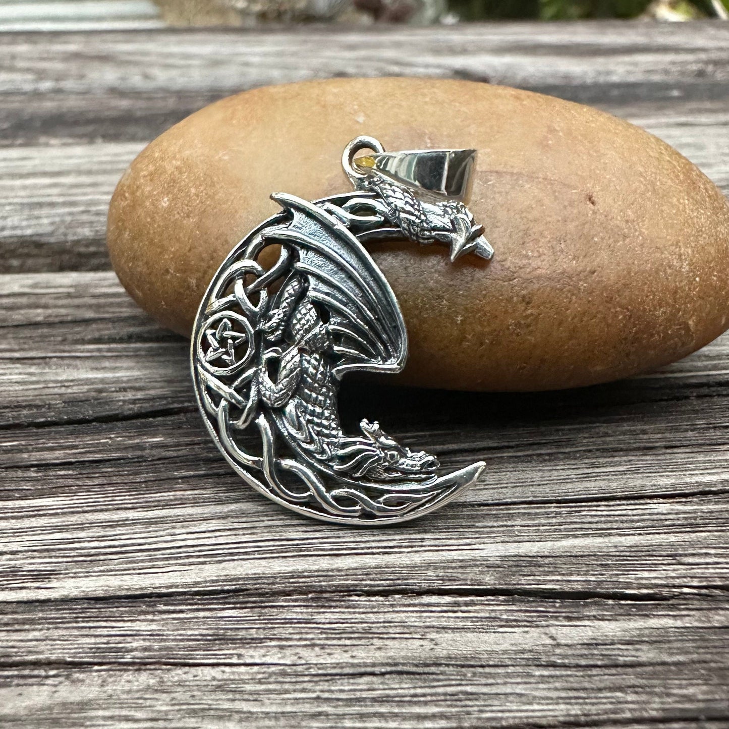 Dragon Celtic Crescent Moon Basilisk Pendant/Necklace