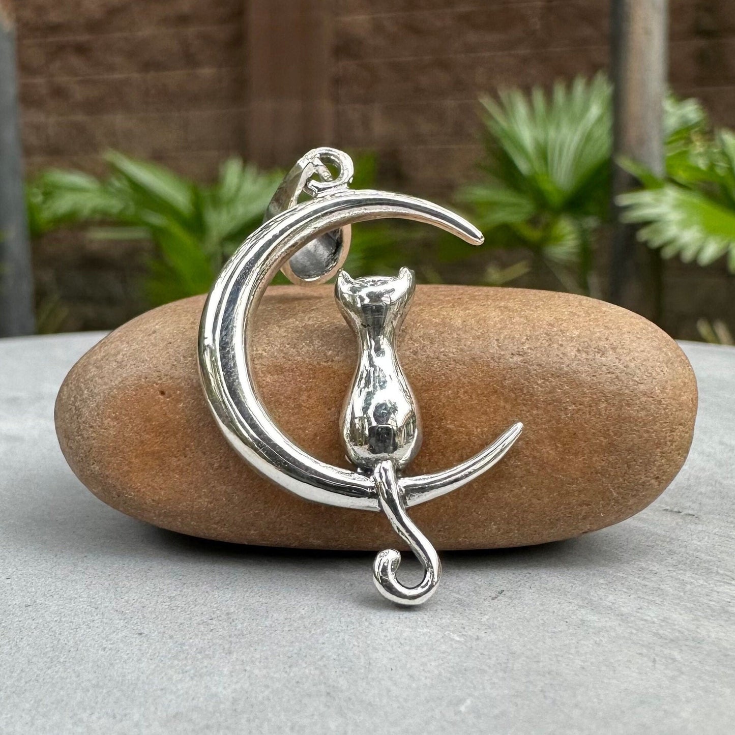 Cat & Crescent Moon Pendant/Necklace