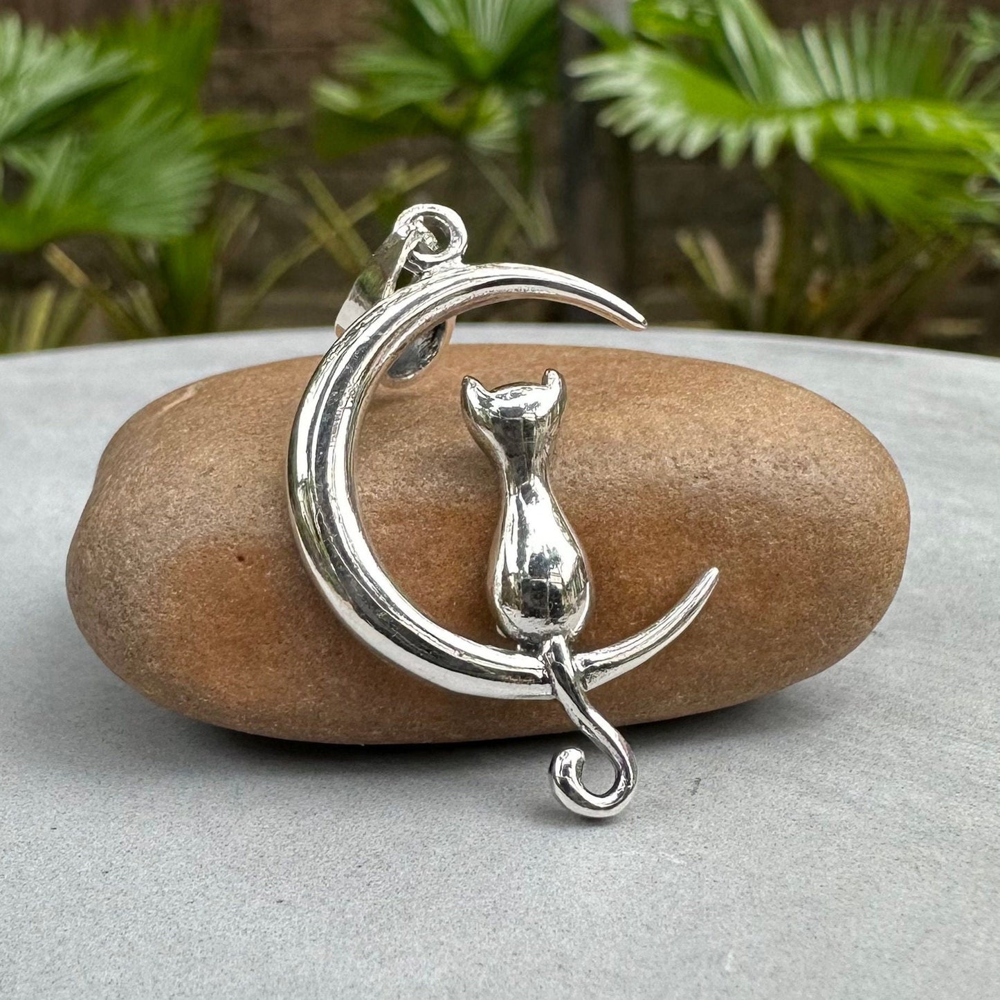 Cat & Crescent Moon Pendant/Necklace