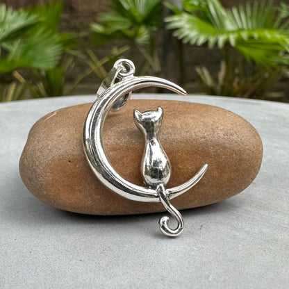 Cat & Crescent Moon Pendant/Necklace