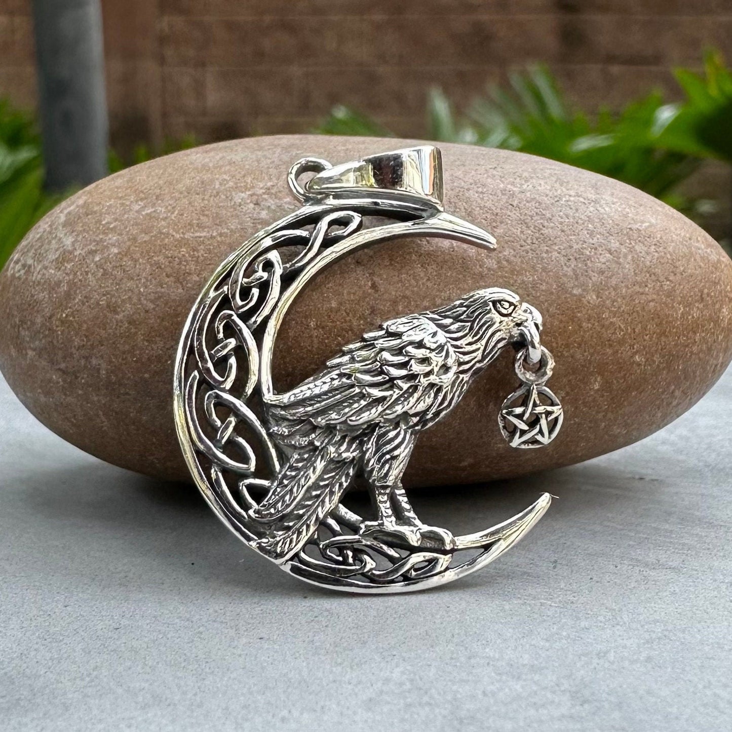 Odin's Raven Viking Crescent Moon Pentagram Pendant/Necklace