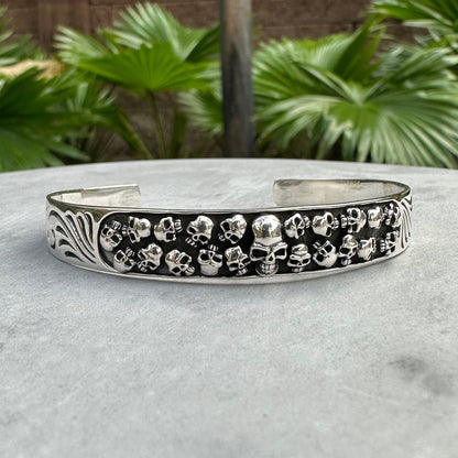 Skull Skeleton Gothic Punk Biker Cuff Bracelet